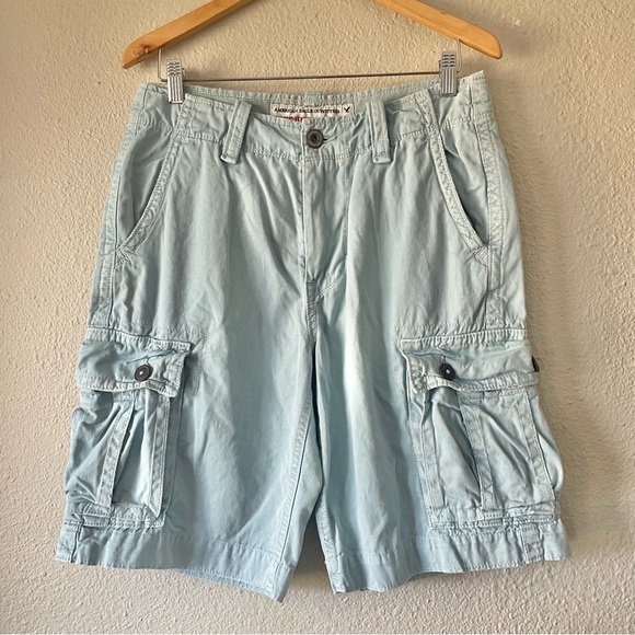 Y2K 2000s American Eagle Cargo Shorts Mens 30 Blue Preppy Paratrooper Classic - Picture 1 of 16
